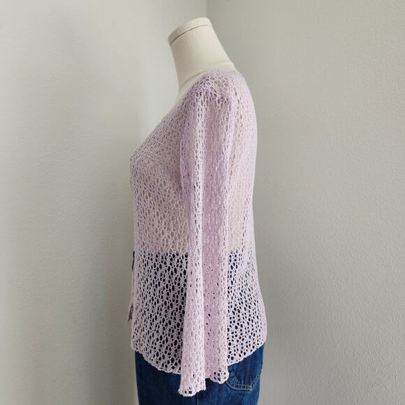 Y2K Purple Lavender Crochet Tie Front Cardigan Bell Sleeve Open Knit Top S - Picture 4 of 7